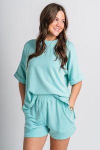 Ribbed short sleeve top mint - Trendy top - Cute Loungewear Collection at Lush Fashion Lounge Boutique in Oklahoma City