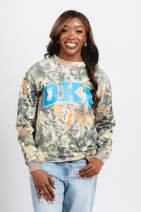 OKC bolt camo sweatshirt green - Trendy OKC Apparel at Lush Fashion Lounge Boutique in Oklahoma City