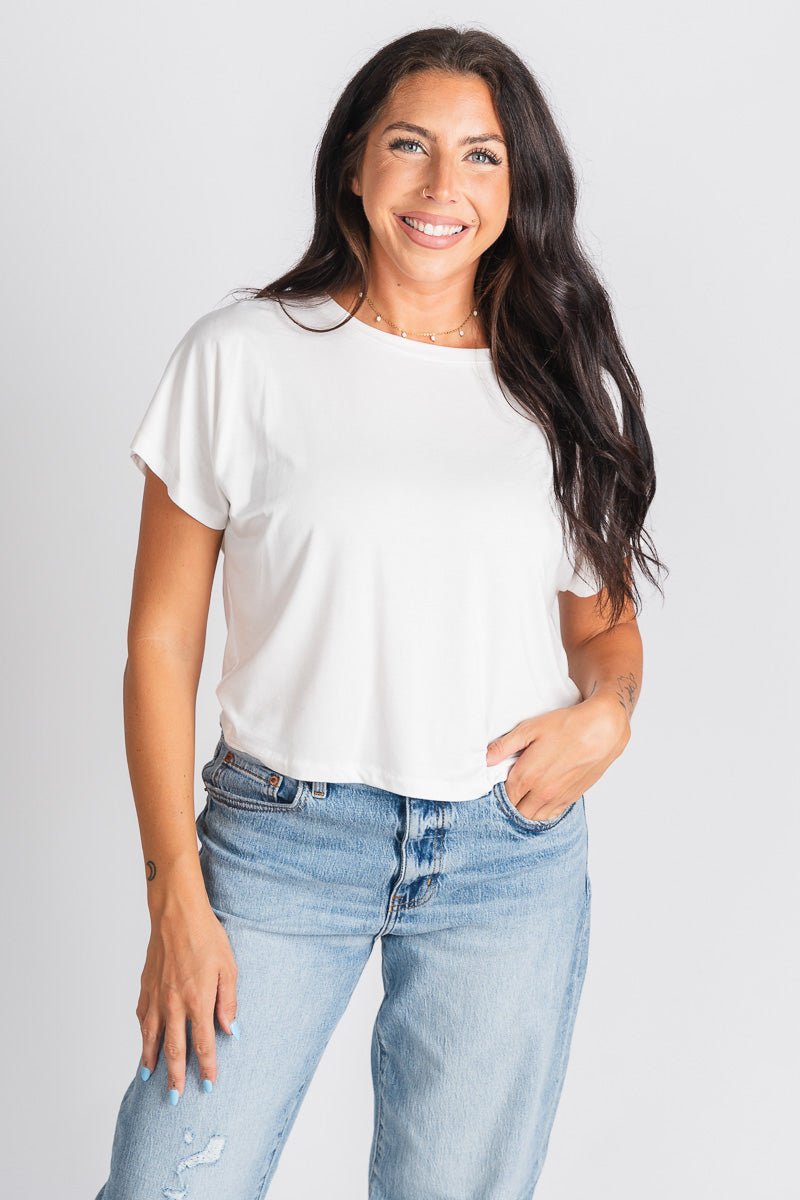 Short sleeve modal top ivory