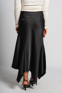 Asymmetrical midi skirt black | Lush Fashion Lounge: boutique fashion skirts, affordable boutique skirts, cute affordable skirts