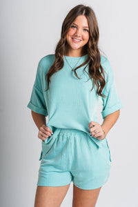 Ribbed short sleeve top mint - Cute top - Fun Cozy Basics at Lush Fashion Lounge Boutique in Oklahoma City