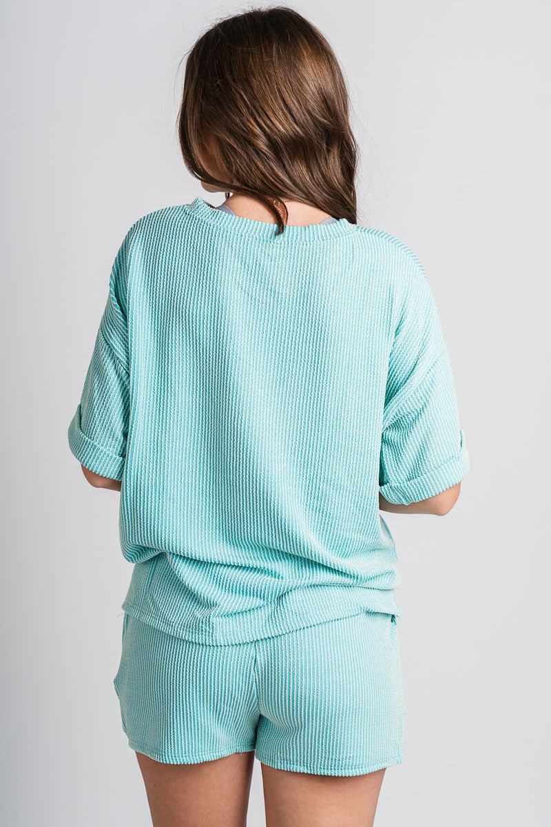 Ribbed short sleeve top mint - Adorable top - Stylish Comfortable Outfits at Lush Fashion Lounge Boutique in OKC