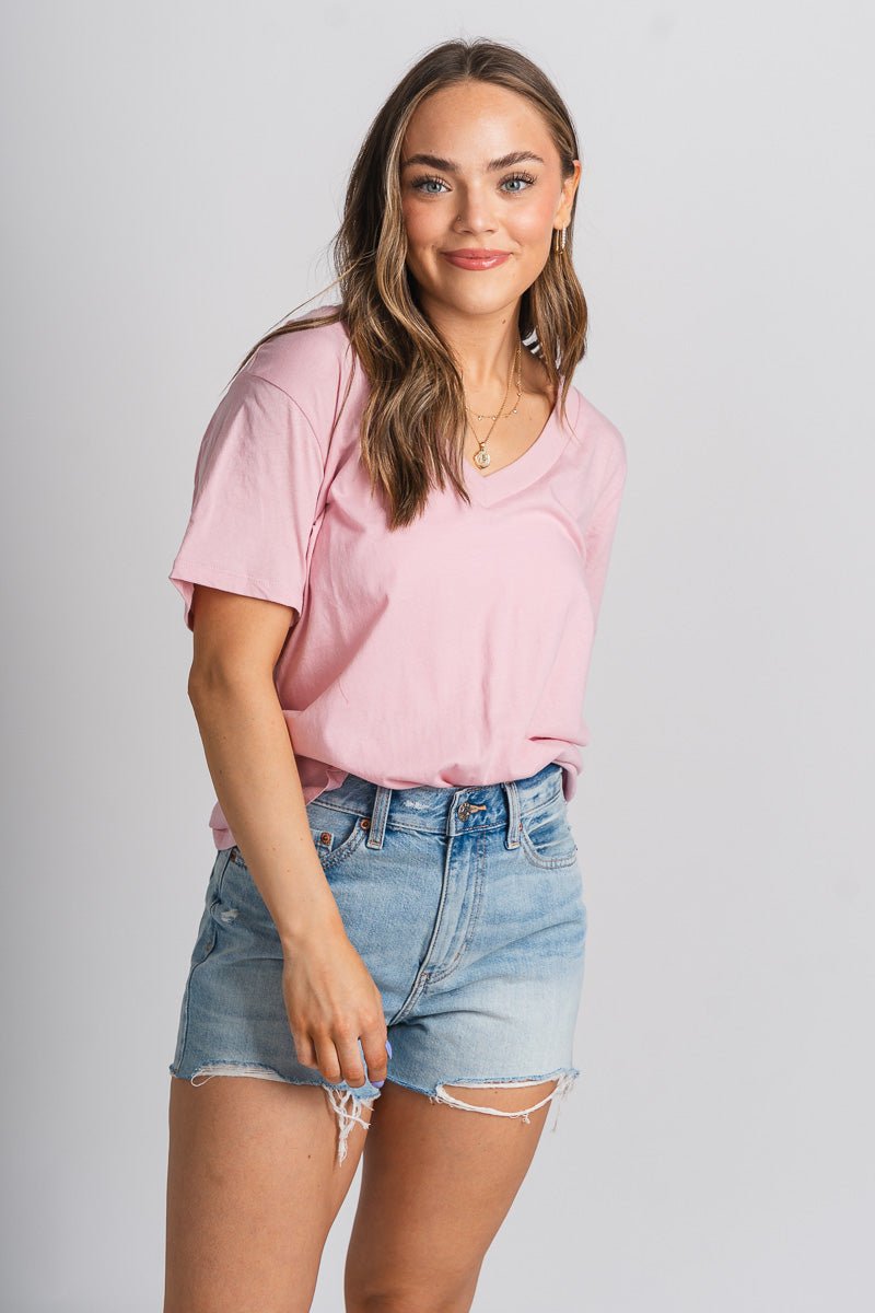 Z Supply girlfriend v-neck tee peony - Z Supply T-shirts - Z Supply Tops, Dresses, Tanks, Tees, Cardigans, Joggers and Loungewear at Lush Fashion Lounge