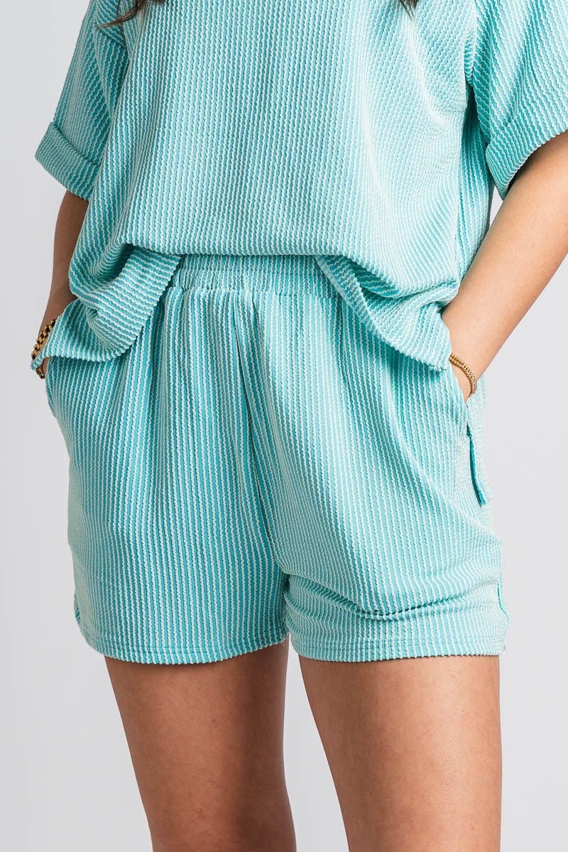 Ribbed knit shorts mint - Trendy shorts - Cute Loungewear Collection at Lush Fashion Lounge Boutique in Oklahoma City