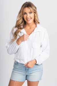 Windbreaker zip jacket white - Cute jacket - Fun American Summer Outfits at Lush Fashion Lounge Boutique in Oklahoma City
