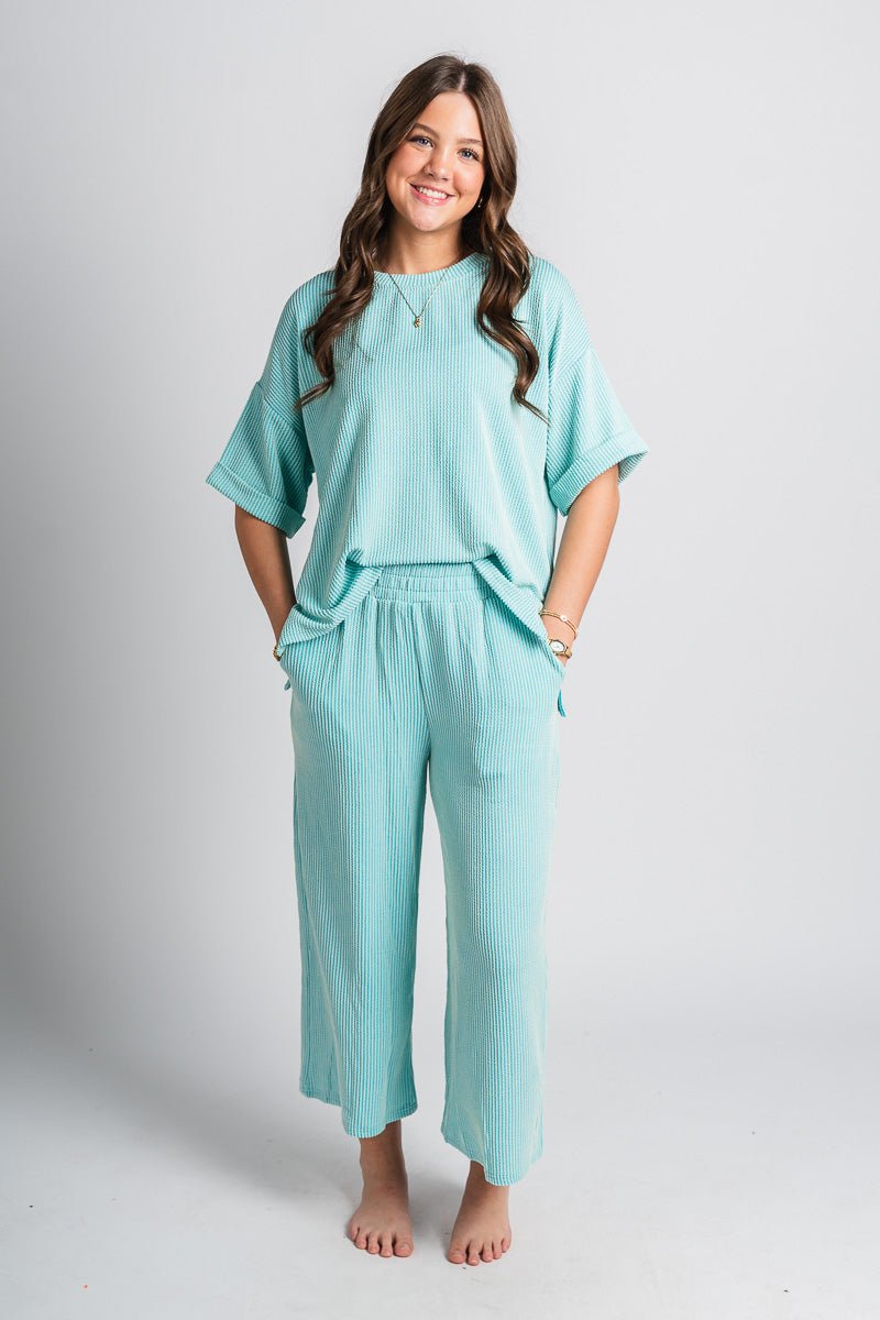 Ribbed wide leg pants mint - Adorable pants - Stylish Comfortable Outfits at Lush Fashion Lounge Boutique in OKC