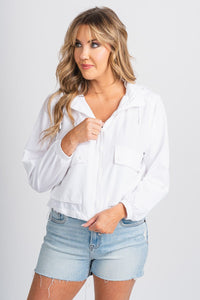 Windbreaker zip jacket white - Adorable jacket - Stylish Patriotic Summer Graphic Tees at Lush Fashion Lounge Boutique in OKC