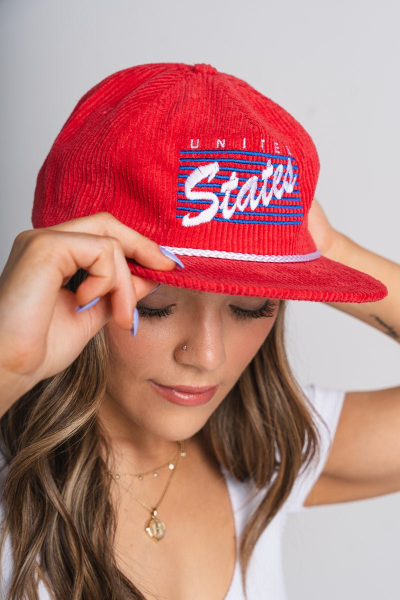 United States bars corded rope hat red - Trendy Hat - Cute American Summer Collection at Lush Fashion Lounge Boutique in Oklahoma City
