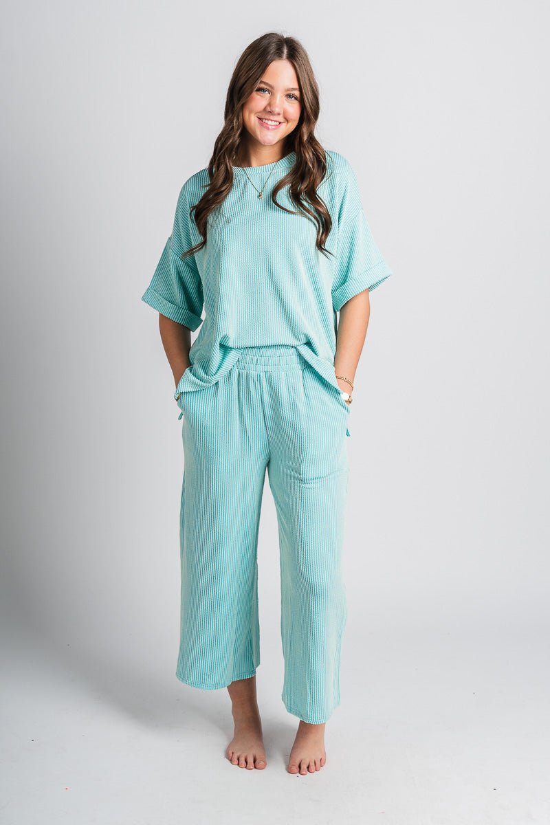 Ribbed wide leg pants mint - Stylish pants - Trendy Lounge Sets at Lush Fashion Lounge Boutique in Oklahoma City