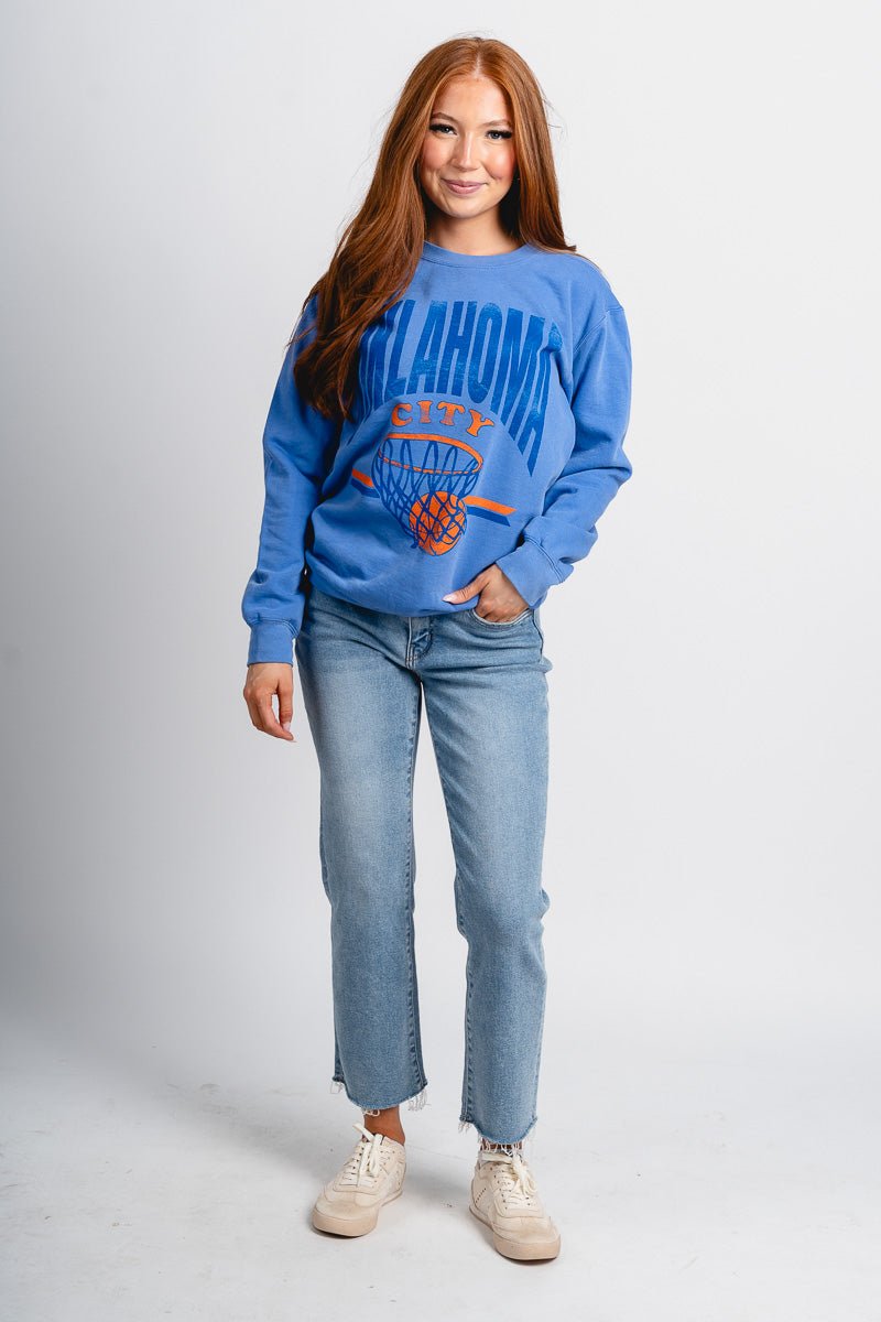 OKC basketball fade comfort colors sweatshirt flo blue - Oklahoma City inspired graphic t-shirts at Lush Fashion Lounge Boutique in Oklahoma City