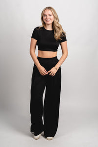Wide leg pants black - Stylish pants - Trendy Lounge Sets at Lush Fashion Lounge Boutique in Oklahoma City