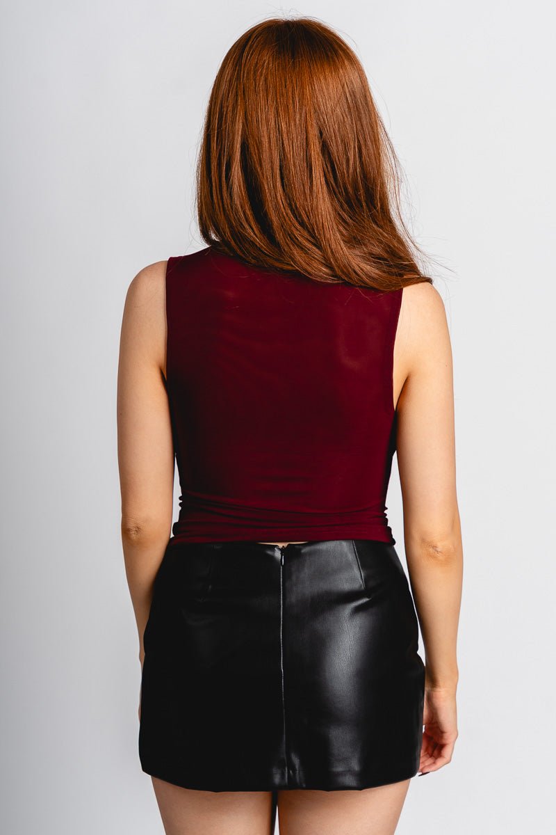 Cowl neck mesh top burgundy