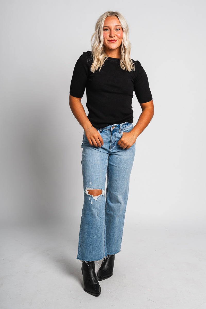 Flying Monkey high rise wide leg jeans satisfactory | Lush Fashion Lounge: boutique women's jeans, fashion jeans for women, affordable fashion jeans, cute boutique jeans