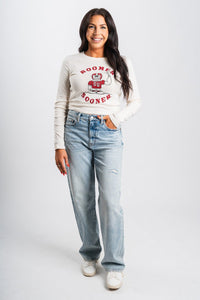 OU OU football player long sleeve crop t-shirt natural T-shirt | Lush Fashion Lounge Trendy Oklahoma University Sooners Apparel & Cute Gameday T-Shirts