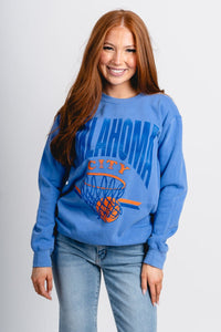 OKC basketball fade comfort colors sweatshirt flo blue - Trendy OKC Apparel at Lush Fashion Lounge Boutique in Oklahoma City