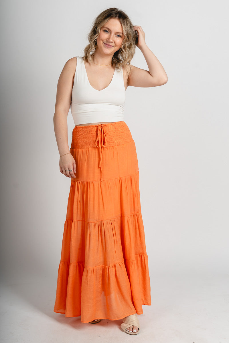 Tiered maxi skirt orange - Stylish skirt - Trendy Staycation Outfits at Lush Fashion Lounge Boutique in Oklahoma City