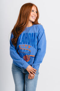 OKC basketball fade comfort colors sweatshirt flo blue - Trendy Oklahoma City Basketball T-Shirts Lush Fashion Lounge Boutique in Oklahoma City