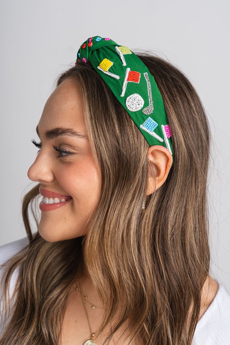 Golf beaded headband green - Trendy headband - Cute Hair Accessories at Lush Fashion Lounge Boutique in Oklahoma City