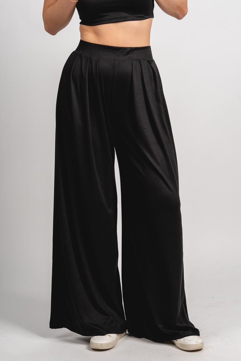 Wide leg pants black - Trendy pants - Cute Loungewear Collection at Lush Fashion Lounge Boutique in Oklahoma City