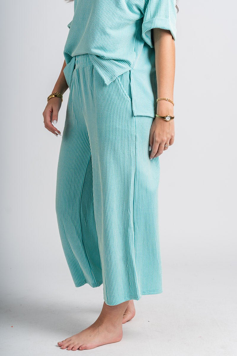 Ribbed wide leg pants mint - Cute pants - Fun Cozy Basics at Lush Fashion Lounge Boutique in Oklahoma City