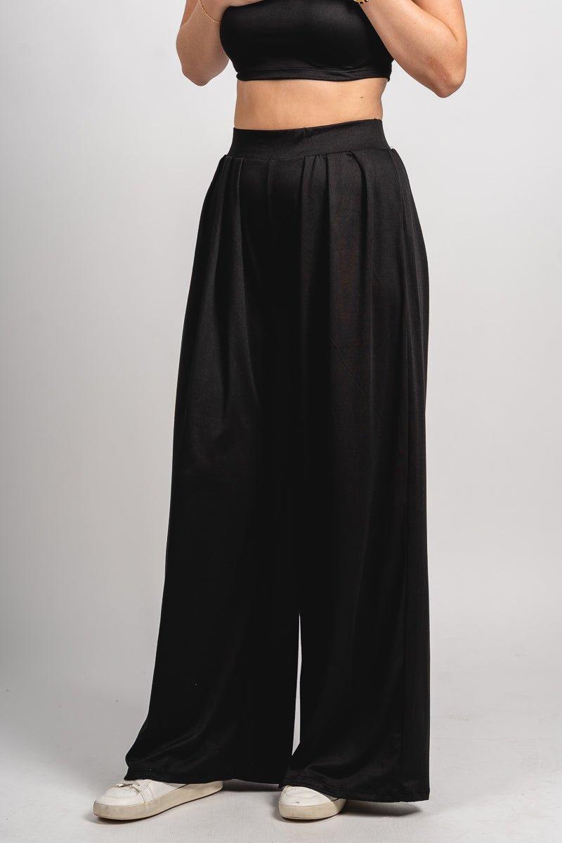 Wide leg pants black - Cute pants - Fun Cozy Basics at Lush Fashion Lounge Boutique in Oklahoma City