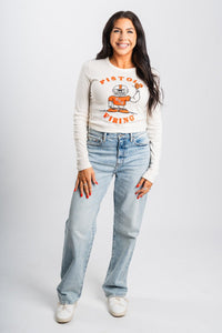 OSU OSU football player long sleeve crop t-shirt natural T-shirt | Lush Fashion Lounge Trendy Oklahoma State Cowboys Apparel & Cute Gameday T-Shirts