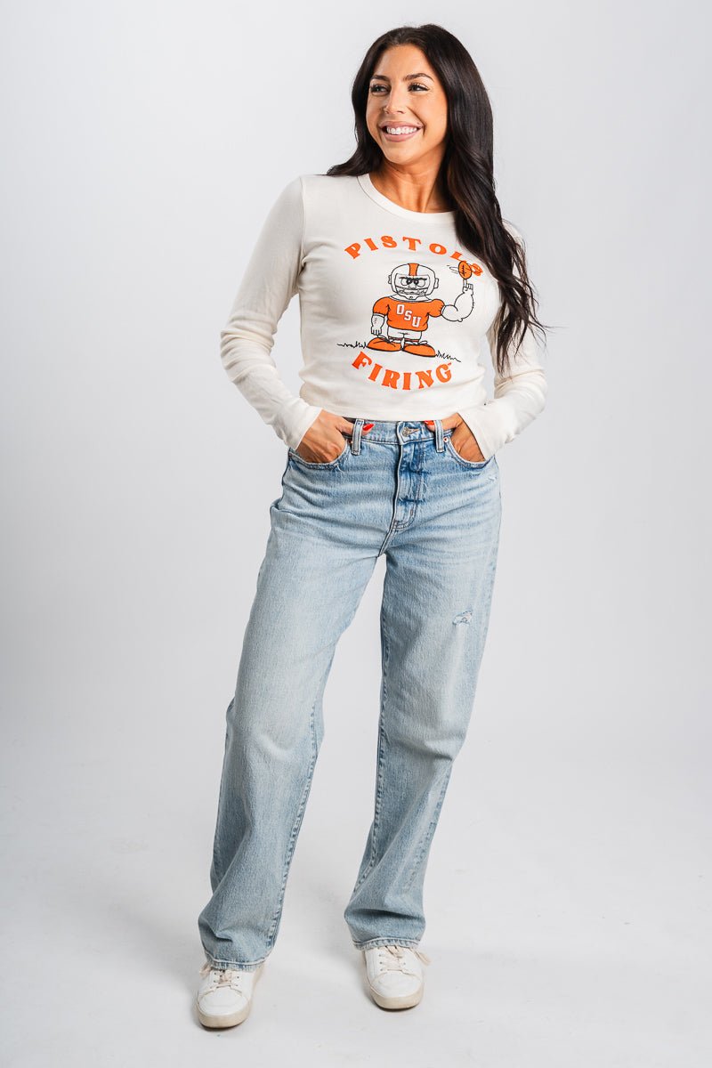 OSU OSU football player long sleeve crop t-shirt natural T-shirt | Lush Fashion Lounge Trendy Oklahoma State Cowboys Apparel & Cute Gameday T-Shirts