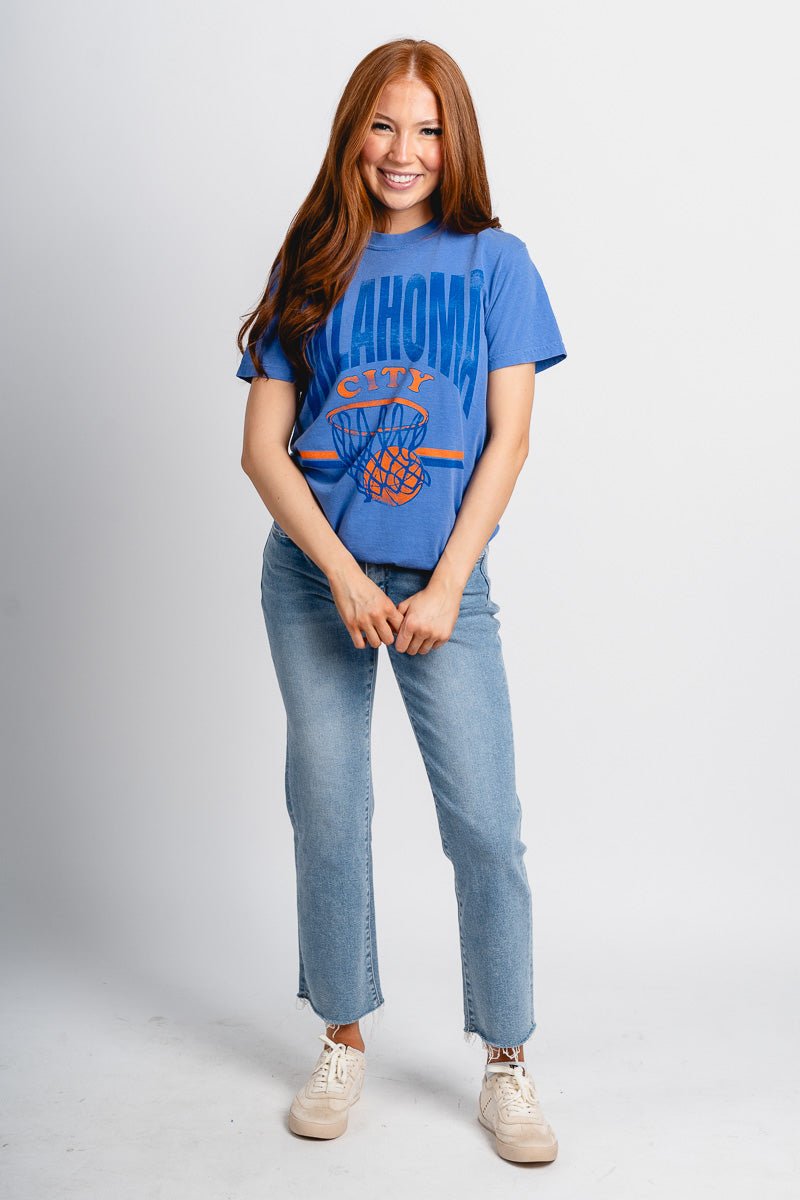 OKC basketball fade comfort colors t-shirt flo blue - Trendy OKC Thunder T-Shirts at Lush Fashion Lounge Boutique in Oklahoma City