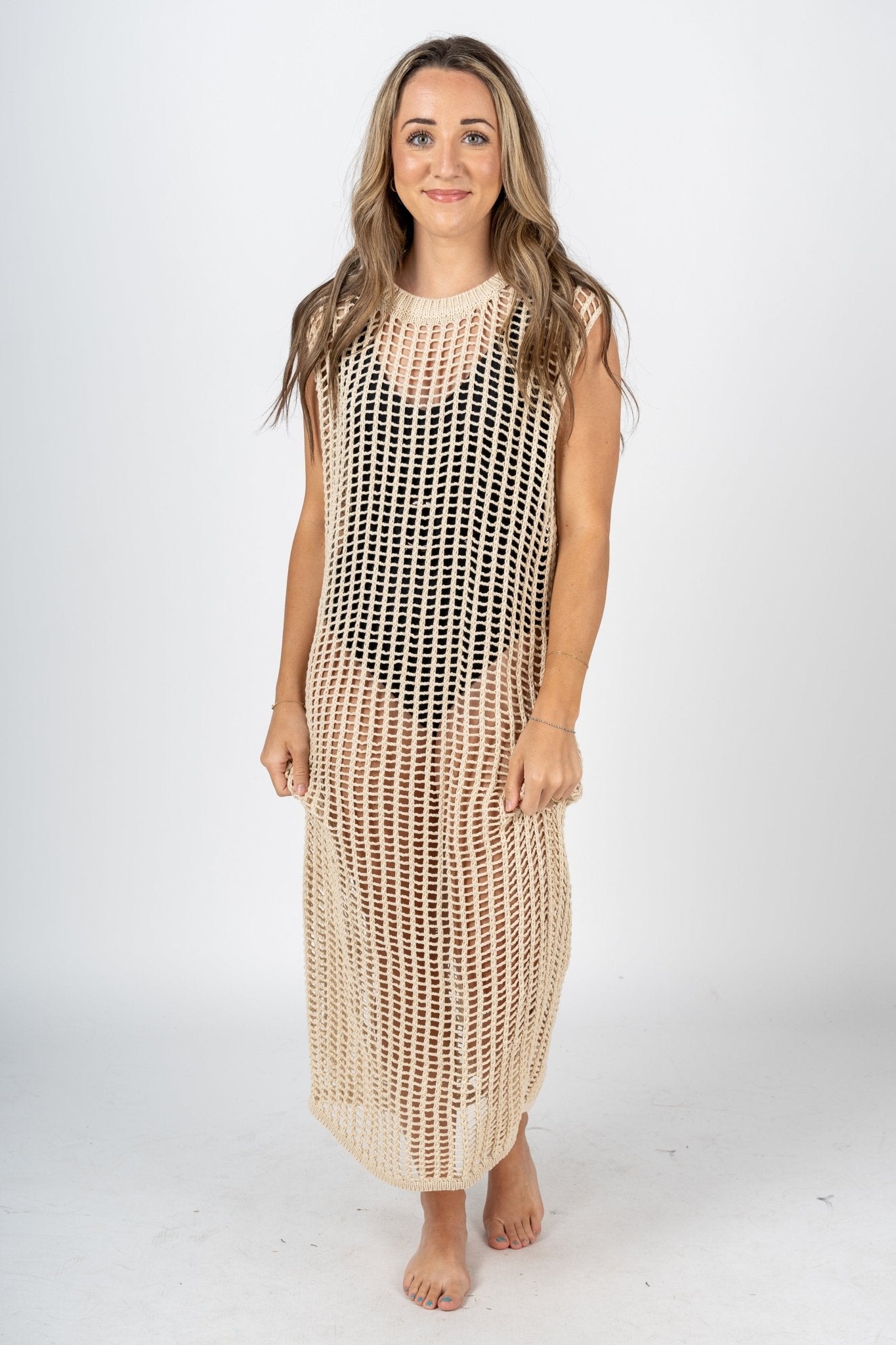 Anette crochet maxi dress natural - Cute Dresses - Trendy Dresses at Lush Fashion Lounge Boutique in Oklahoma City