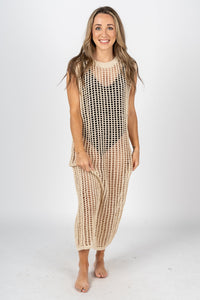 Anette crochet maxi dress natural - Trendy Dresses - Fashion Dresses at Lush Fashion Lounge Boutique in Oklahoma City