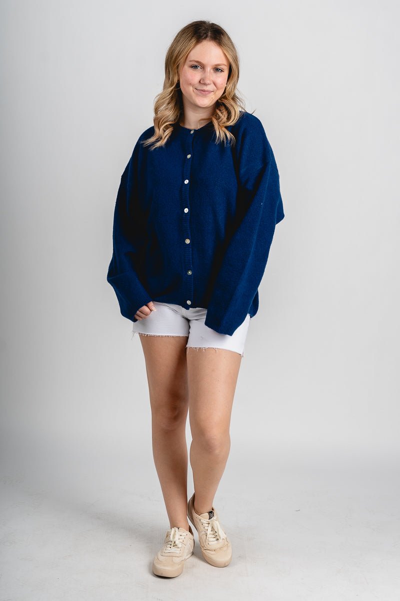 Button up sweater cardigan navy