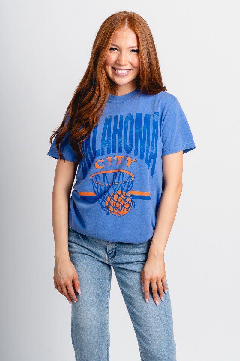OKC basketball fade comfort colors t-shirt flo blue - Trendy Oklahoma City Basketball T-Shirts Lush Fashion Lounge Boutique in Oklahoma City