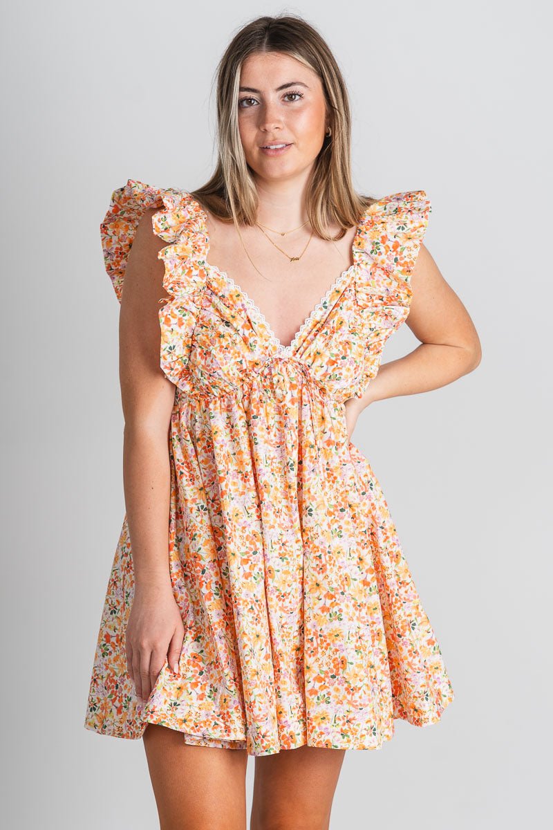 Sweetheart floral dress orange - Cute Dress - Trendy Dresses at Lush Fashion Lounge Boutique in Oklahoma City