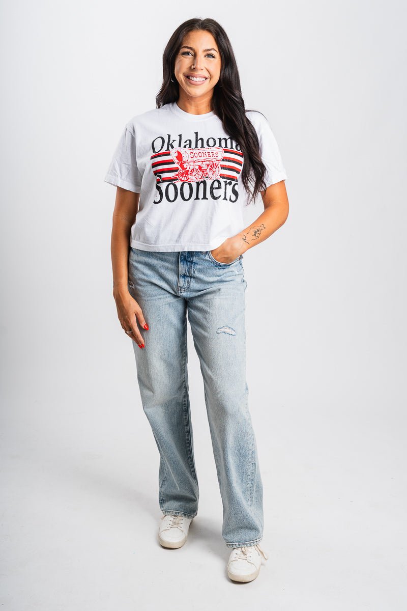 OU OU Sooners Schooner lines comfort color crop t-shirt white T-shirt | Lush Fashion Lounge Trendy Oklahoma University Sooners Apparel & Cute Gameday T-Shirts