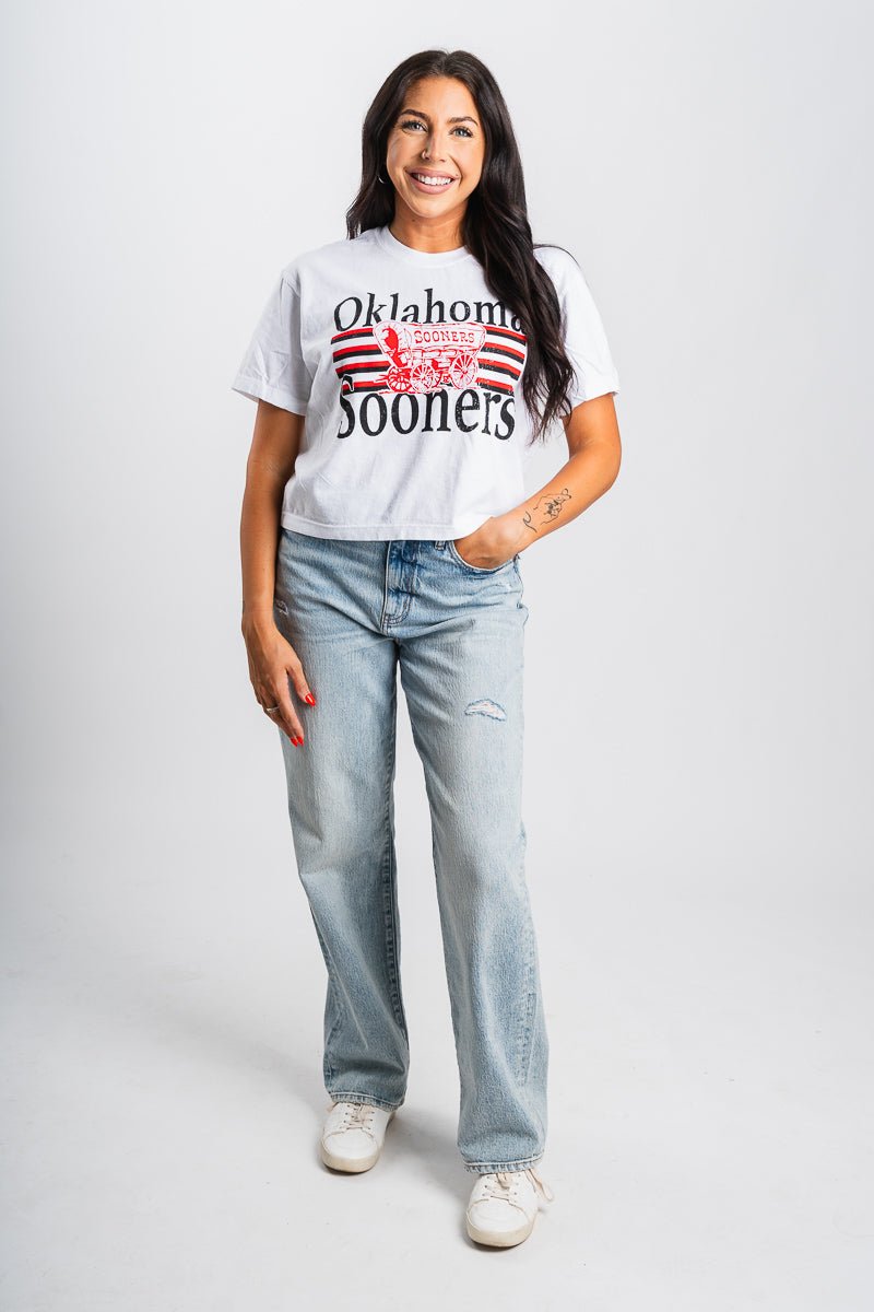 OU OU Sooners Schooner lines comfort color crop t-shirt white T-shirt | Lush Fashion Lounge Trendy Oklahoma University Sooners Apparel & Cute Gameday T-Shirts