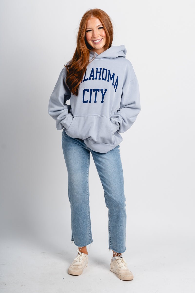 OKC basketball simple hoodie faded powder - Trendy OKC Thunder T-Shirts at Lush Fashion Lounge Boutique in Oklahoma City