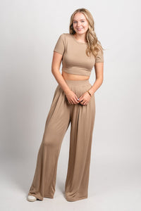 Wide leg pants toast - Stylish pants - Trendy Lounge Sets at Lush Fashion Lounge Boutique in Oklahoma City