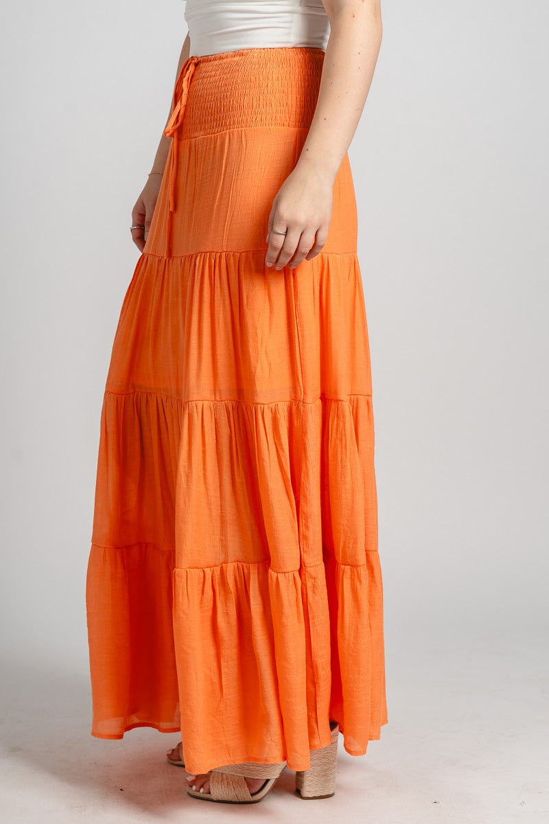 Tiered maxi skirt orange - Trendy skirt - Cute Vacation Collection at Lush Fashion Lounge Boutique in Oklahoma City