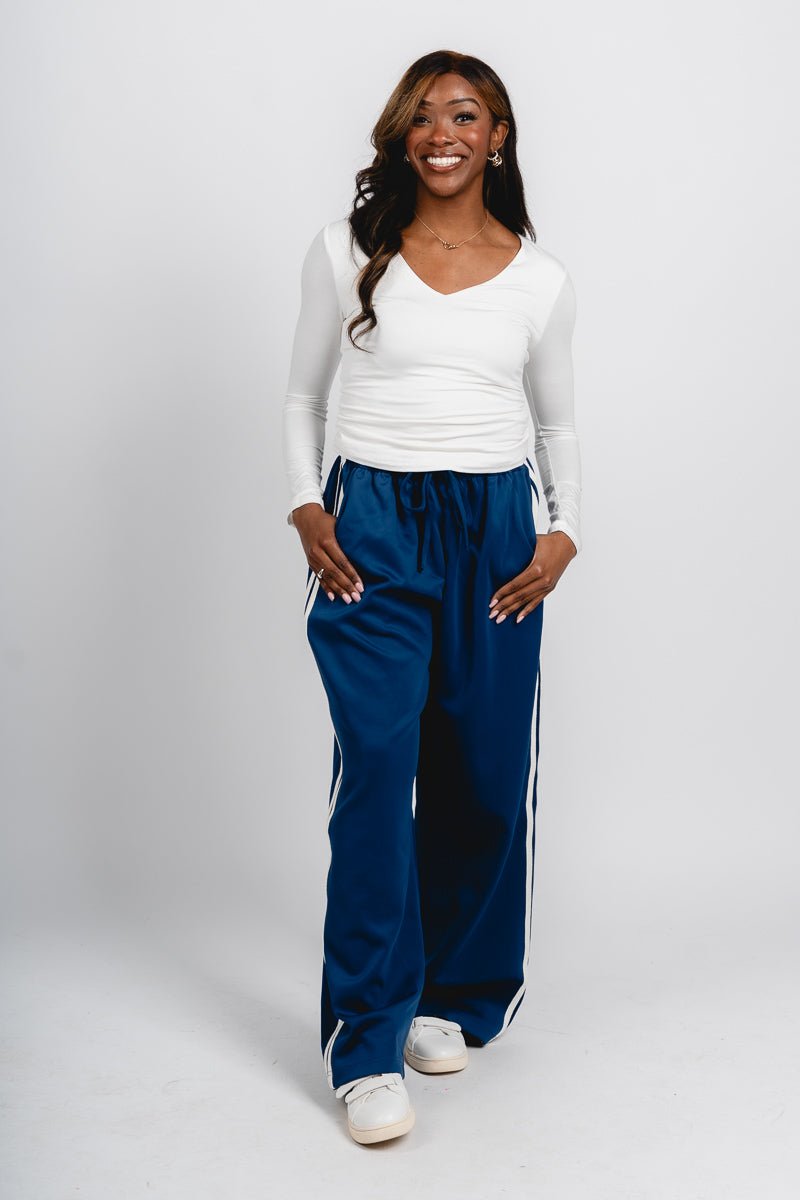 Drawstring track pants blue | Lush Fashion Lounge: women's boutique pants, boutique women's pants, affordable boutique pants, women's fashion pants