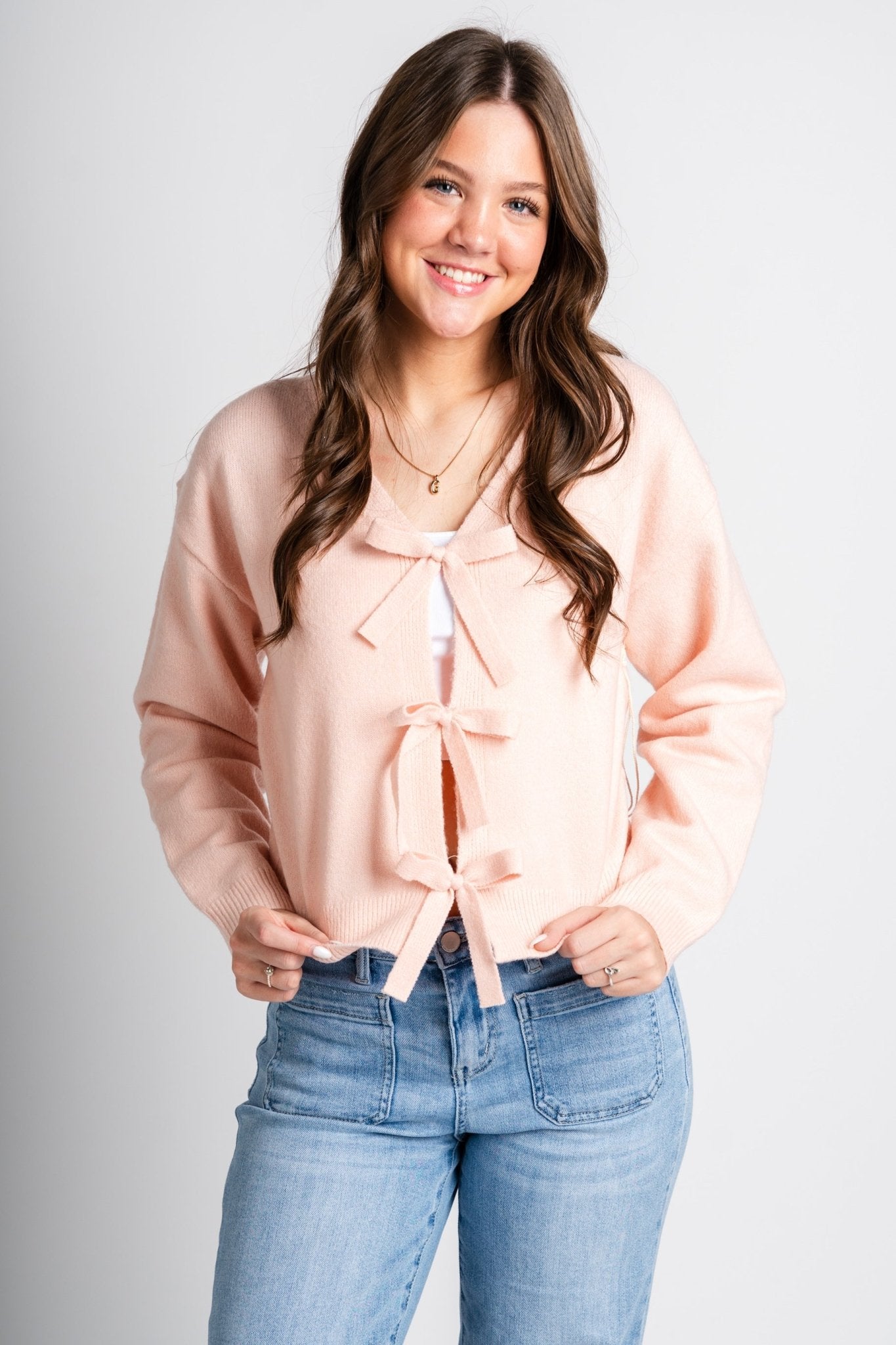 Bow detail sweater blush – Stylish Sweaters | Boutique Sweaters at Lush Fashion Lounge Boutique in Oklahoma City