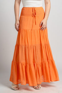 Tiered maxi skirt orange - Adorable skirt - Stylish Vacation T-Shirts at Lush Fashion Lounge Boutique in Oklahoma City