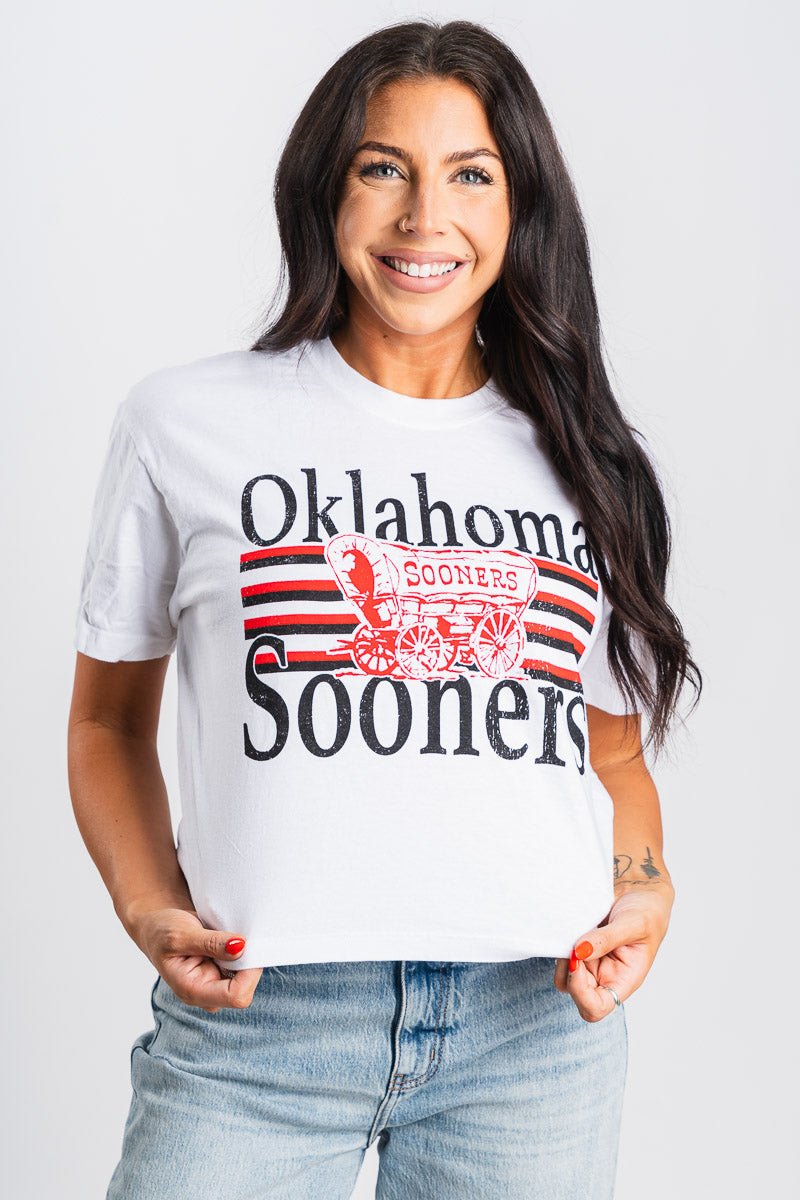 OU OU Sooners Schooner lines comfort color crop t-shirt white T-shirt | Lush Fashion Lounge Trendy Oklahoma University Sooners Apparel & Cute Gameday T-Shirts