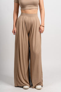 Wide leg pants toast - Cute pants - Fun Cozy Basics at Lush Fashion Lounge Boutique in Oklahoma City