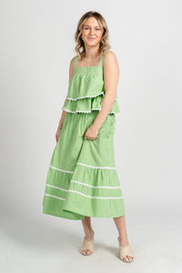 Scallop trim maxi skirt green - Adorable skirt - Stylish Vacation T-Shirts at Lush Fashion Lounge Boutique in Oklahoma City