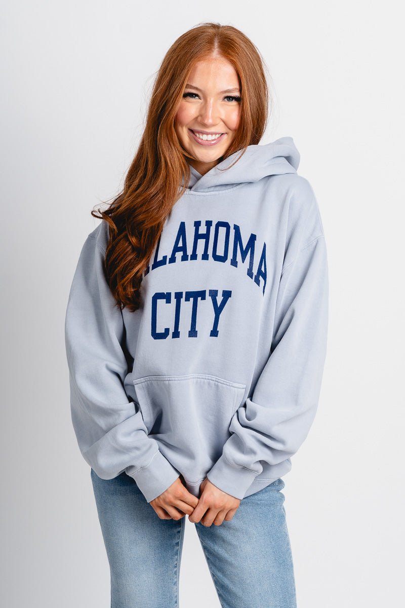OKC basketball simple hoodie faded powder - Trendy Oklahoma City Basketball T-Shirts Lush Fashion Lounge Boutique in Oklahoma City