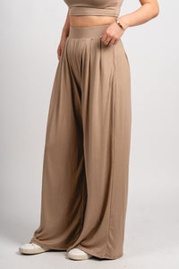 Wide leg pants toast - Trendy pants - Cute Loungewear Collection at Lush Fashion Lounge Boutique in Oklahoma City