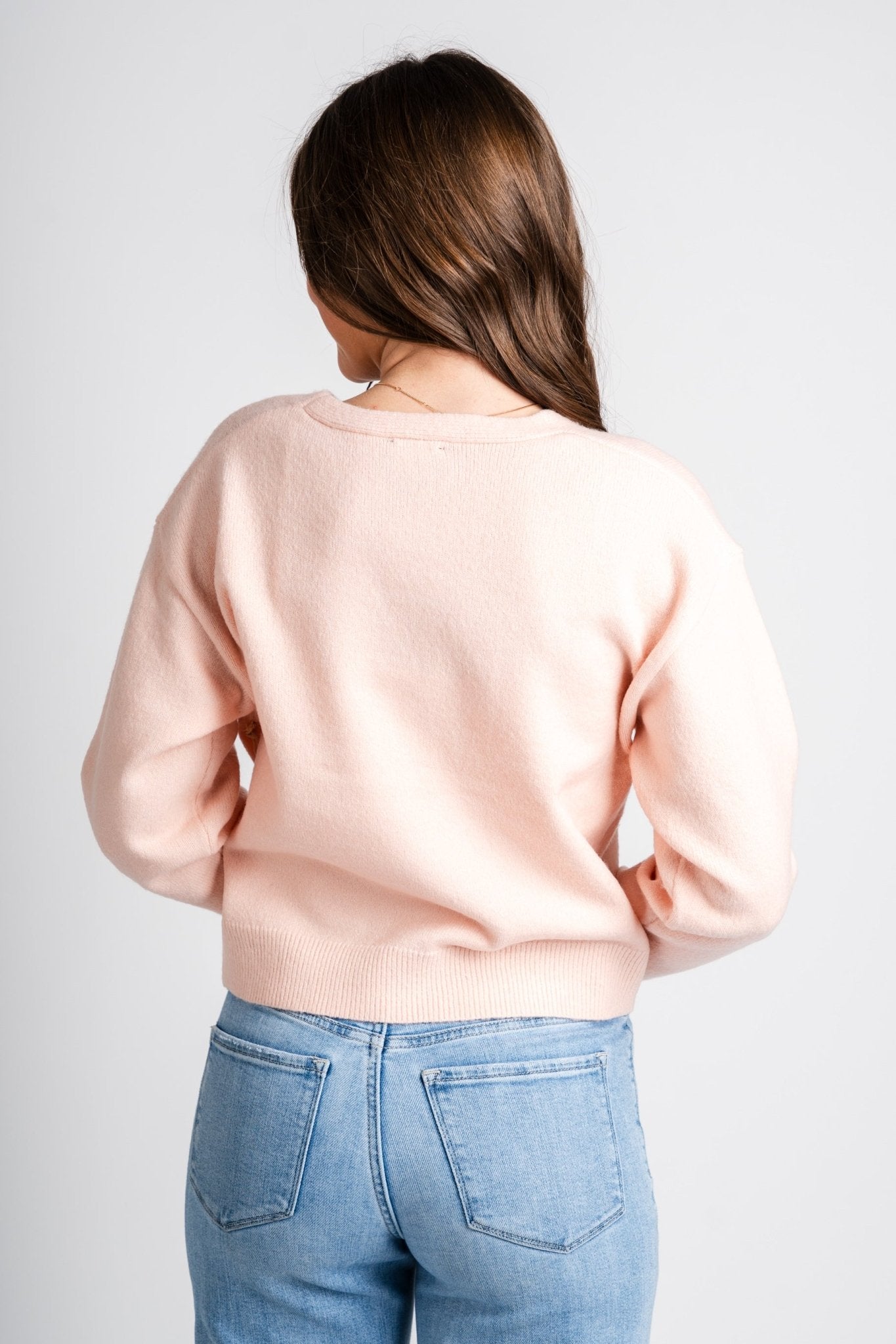 Bow detail sweater blush