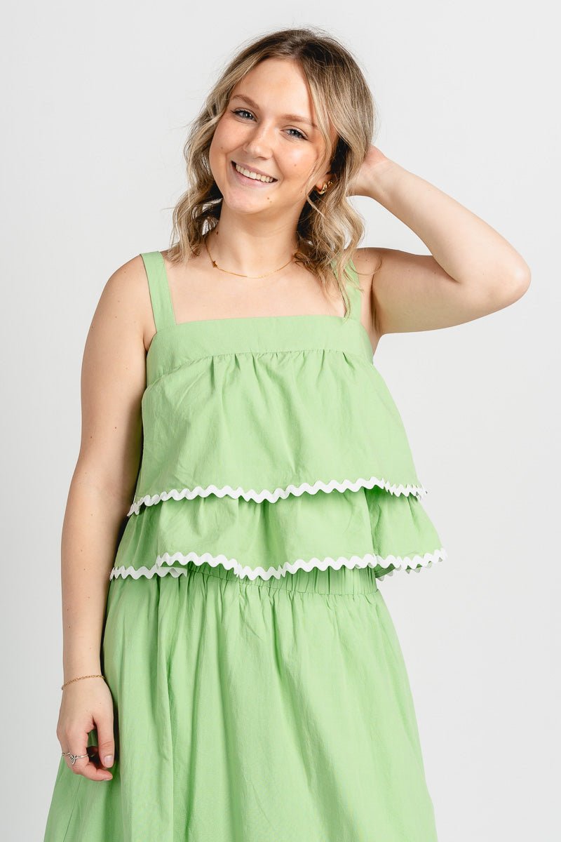 Scallop trim tank top green - Trendy tank top - Cute Vacation Collection at Lush Fashion Lounge Boutique in Oklahoma City