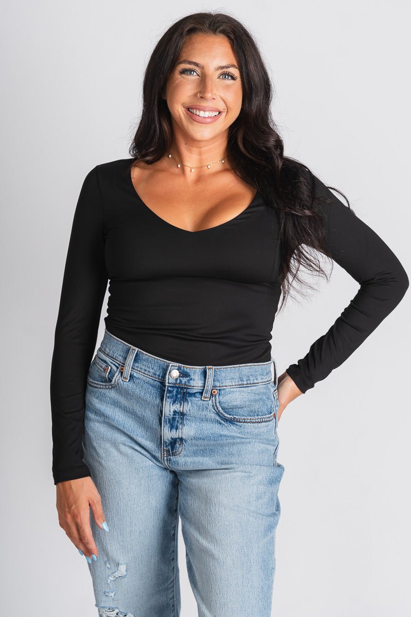 Z Supply Avala long sleeve smooth top black - Z Supply top - Z Supply Fashion at Lush Fashion Lounge Trendy Boutique Oklahoma City