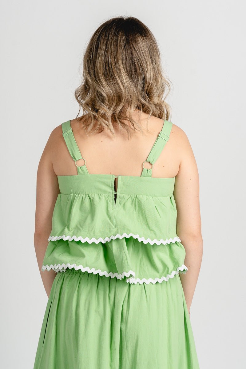 Scallop trim tank top green